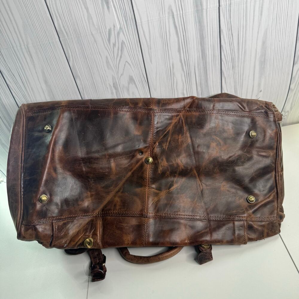 Vintage 90’s Brown Leather Weekender Duffle Patchwork Bag 20”x10”x10” Logo/Name - Picture 9 of 13